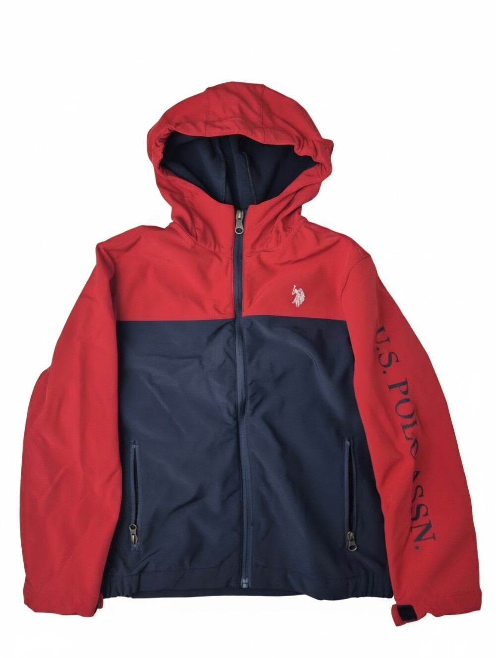 U.S. Polo Assn. Boys Red & Navy Colorblock Fleece-Lined Softshell Jacket L 10-12